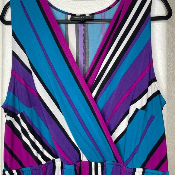 Lane Bryant Women's Faux Wrap Dress Sleeveless Multicolor Stretch Waist 14/16 - Picture 6 of 8